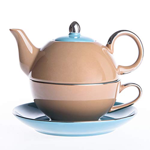 Tiamo Set Da Tè In Porcellana Blu E Bianco – Teiera, 4 Tazze E Vassoio, Servizio Per 4 Persone, Regalo Per Amanti Del Tè