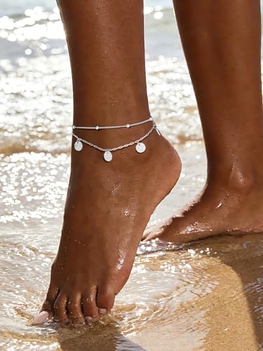 Image of FOCALOOK 14K Gold Plated Anklets for Women Waterproof Plus Size Ankle Bracelet 8.5-10.5 Inch Adjustable Mariner /Figaro /Flat Snake /Cuban Link Chain Anklet Jewelry for Summer Beach Holiday