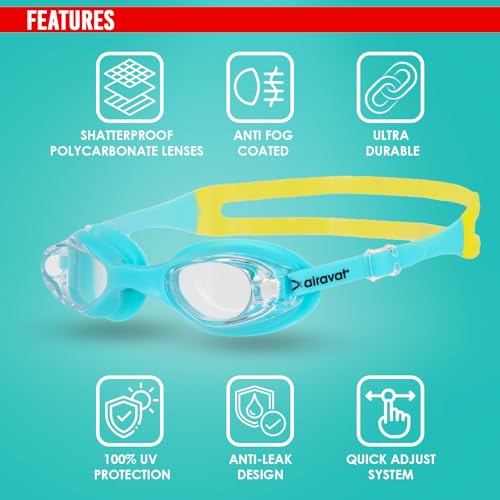 Image of AIRAVAT Hydro 1027 Swimming Goggles, Adjustable Pool Goggles For Adult, Youth, Boys & Girls, Optic Quality Poly carbonate Lenses, 100% UV Protection Anti-fog Coated, Ultra Durable (Light Blue)