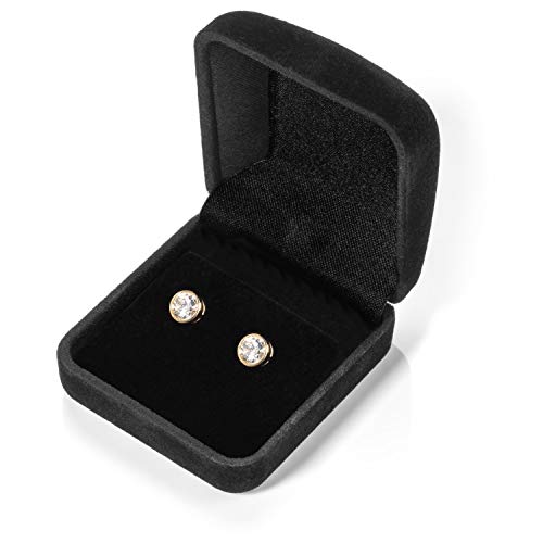 14K Solid Yellow Gold | Round Cut Cubic Zirconia Stud Earrings | 1 Ctw Bezel Set | Screw Back Posts | With Gift Box #TOP6