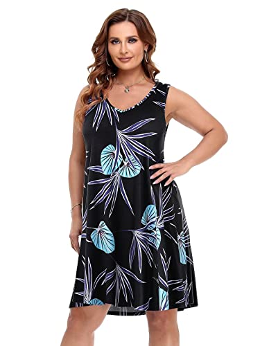 Image of BELAROI Women Casual Summer Dresses Plus Size Sundress V Neck Swing Tank Dress Sleeveless Criss-Cross Beach Cover Ups Pockets