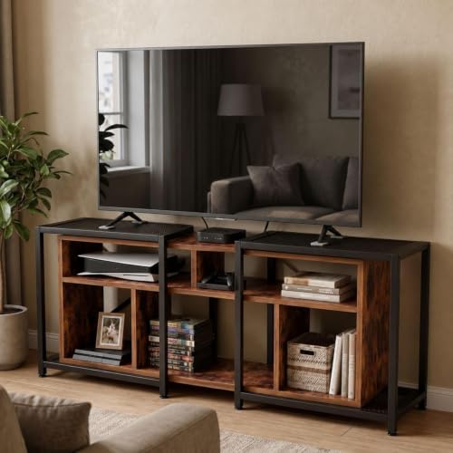 Image of FFO Flexi Convertible TV Unit for Living Room | Adjustable TV Stand 47 /55 /63 /71 Inches (120 /140 /160 /180 cm) | Wooden TV Cabinet with Metal Frame, Open Storage Shelves & Media Console (DIY).