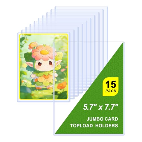 5x7 Toploader for Jumbo Cards - Perfect Fit for 5.4 x 7.5 Oversized Cards Clear Rigid Hard Plastic Sleeves for Collectible Trading Cards Photo Protectors -15 Pack