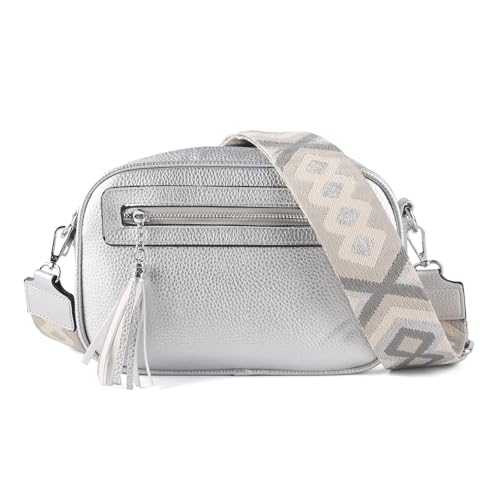 Crossbody Bag for Women Trendy Purse Small Shoulder Handbags with Wide Strap With Multi-compartment double zipper