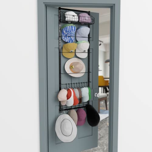 Yociyoga Metal Hat Rack Organizer For Baseball Caps For Door Closet Hat Holder With Retractable Door Hangers, Storage Basket & 17 Hat Hooks, Height Adjustable Cap Storage Shelf #TOP4