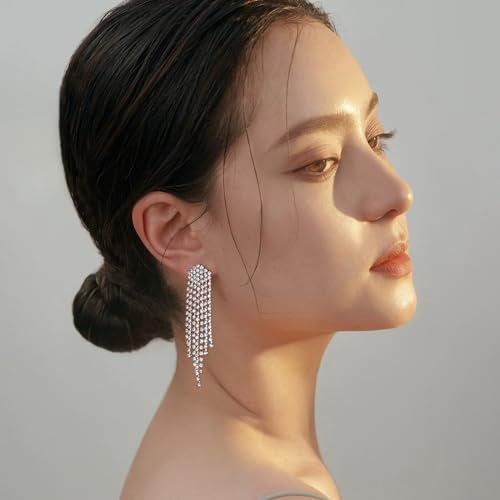 SELOVO Dangly Earrings Dangling Rhinestone Prom Dangle Earrings Silver Tone (Clear-Style 1)2