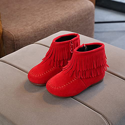 Kids Girls Tassel Bootie Fringe Ankle Boots Retro Tassel Suede Comfy Buckle Round Head Flat Zipper Short Boots4