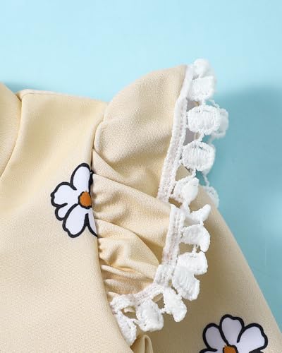 Image of Toddler Girl Swimsuit Baby Girl Bathing Suit Long Sleeve Floral Zipper One-Piece Rash Guard Swimsuit with Hat