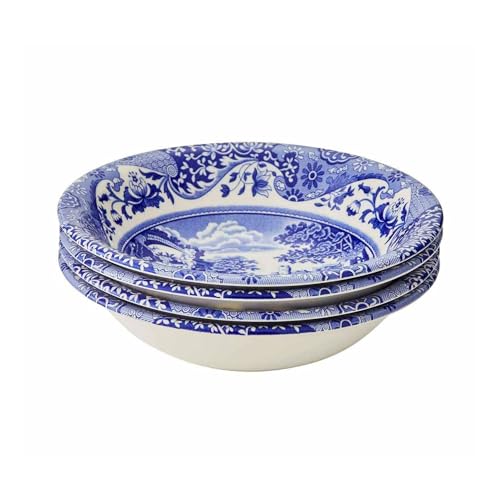 Spode x Blue Italian Set of 4 Cereal Bowls - Versatile Ceramic Bowl for Soups, Salads, or Desserts, Stylish and Durable, Microwave, Dishwasher, Freezer and Oven Safe, Made in England