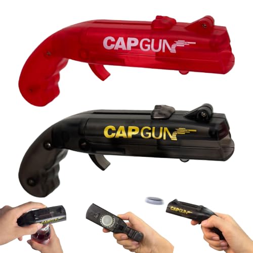 Cap Shooting Bottle Opener Gun - Launches Caps for World Cup Parties, BBQs & Adult Gatherings, Fun Gadget for Men, Unique Gag Gift for Sports Events (2PC Red Black)) - image 1