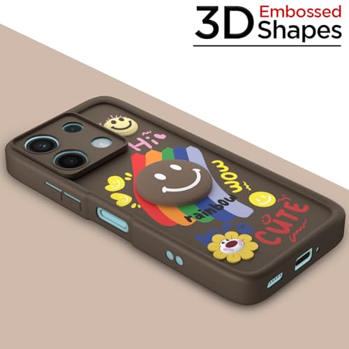 Image of Pikkme Back Cover for Redmi Note 13 5G | Soft Silicone| Cute Rainbow Smile & 3D Cartoon Flower Design | Shockproof Raised Camera Protection Bumper Case (Brown)