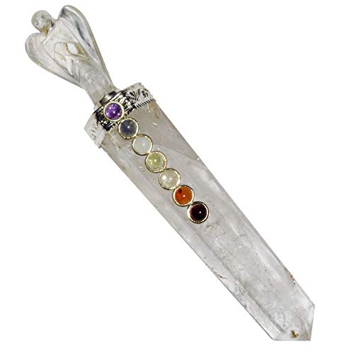 FASHIONZAADI Clear Quartz Healing Crystal Wand with Carved Angel for Stone Crystals Energy Generator EMF Protection Aura Cleansing Natural Gemstone Size: 4.5 Inch Cover
