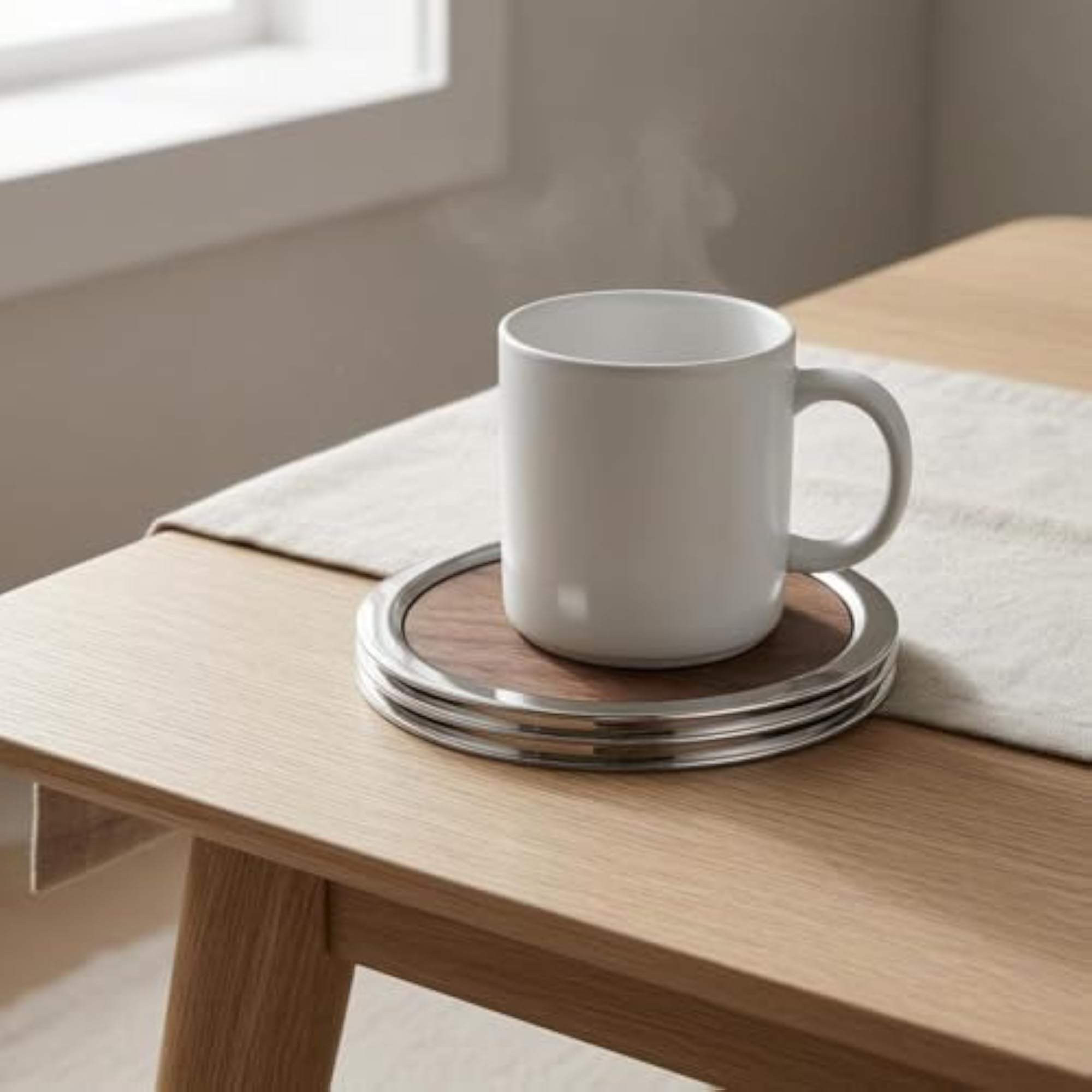 3 Pieces Circular-Edged Coaster Set with Stainless Steel