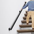 8FT Stair Railings Indoor, Black Iron Railings for Stairs, Industrial Handrail Wall Mounted, Hand Railing for Stairs Indoor 500lbs Load Capacity, Sturdy Stair Railing for Loft Porch Deck, 3 Sections