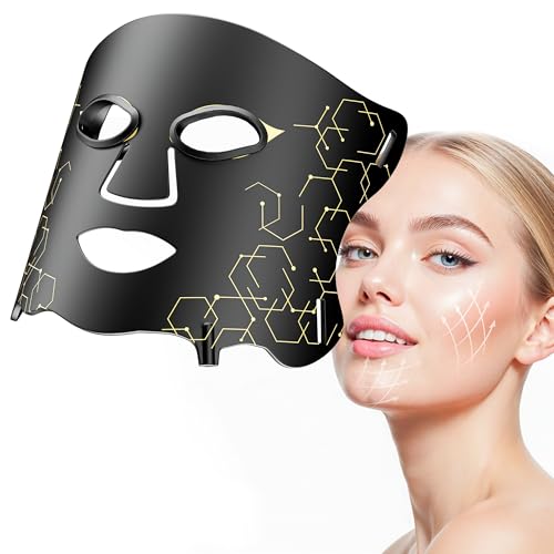 Image of LED Light Therapy mask (E106A) for Face, LED Light Therapy Mask with Adjustable Brightness and Timer, Soft Silicone Red Light Therapy Mask for Home & Travel, Black Gold