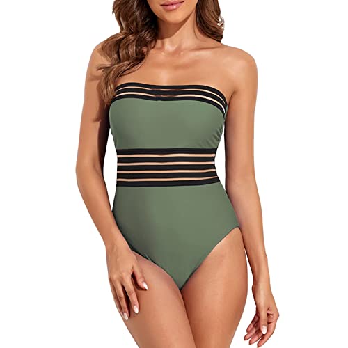Maillot de bain une piece femme en nylon a licou et taille contrastante