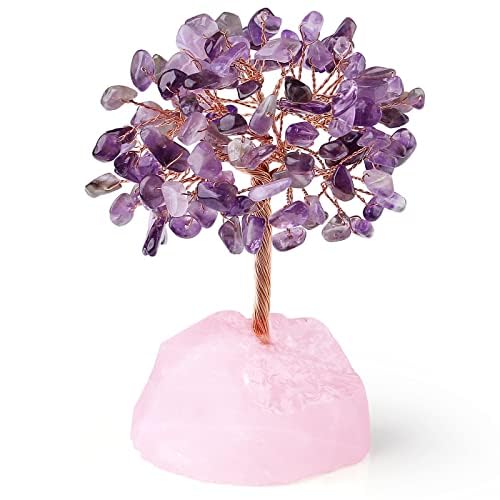 XIANNVXI Kristalle Lebensbaum Deko Feng Shui Amethyst Kristallbaum Rosenquarz Trommelsteine Basis Natürlicher Edelsteine Steine Deko Tree of Life Bonsai Baum Dekoartikel Glück Reiki