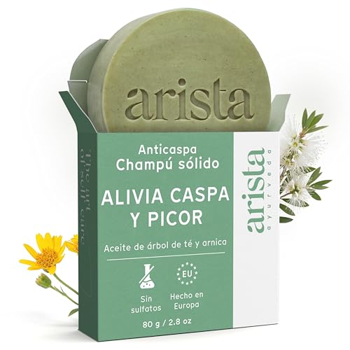 Arista Champú Sólido Anticaspa Vegano Ayurveda, Aceite de Árbol de Té, Polvo de Hoja de Neem y Arnica, Sin Sulfatos, Parabenos ni Siliconas (80 g)