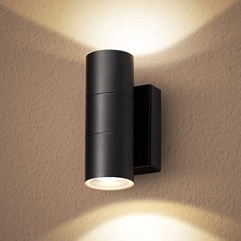 CELAVY Outdoor Wall Lights, Up Down Outside Wall Lights Mains Powered, IP65 Waterproof Modern Front Door Porch Light 3000K 10W Aluminium, Exterior LED Wall Lighting Sconce GU10 Bulb Included, Black Cover
