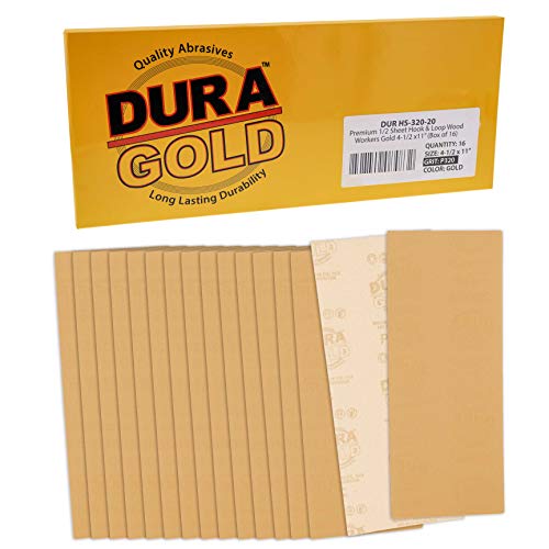 Dura-Gold Premium 1/2 Sheet Gold Sandpaper Sheets, 320 Grit (Box
