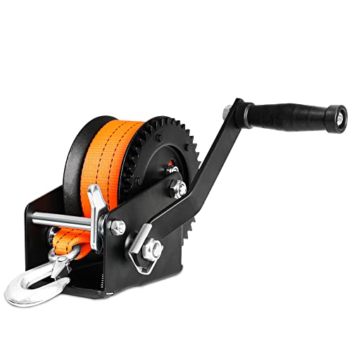 XPV AUTO 1200lbs Hand Winch Orange with 8M Strap Forward & Reverse Ratcheting Waterproof for Boat Truck