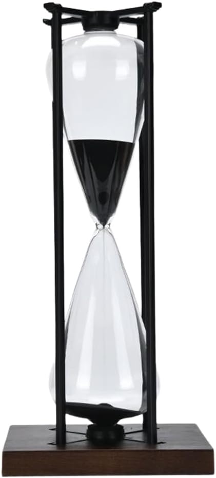 Large Iron Timer Effective 30/60Minute Sand Timer in Wood Base for Meditations and Concentration