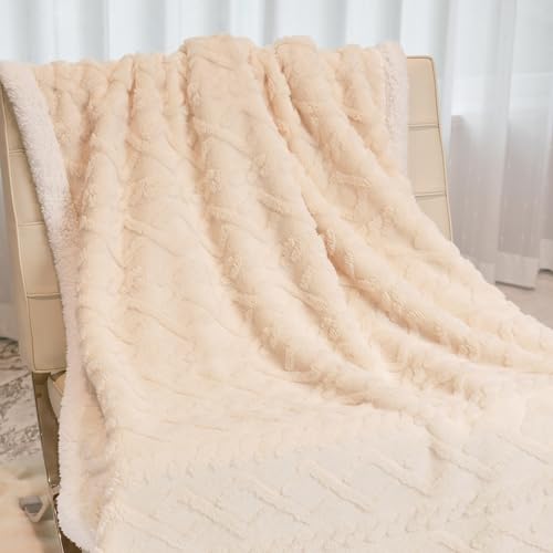 DREAMLANDING Sherpa Fleece Blanket Sofa Throw Double-Sided Super Soft Warm Throw Blanket for Bed Sofa, Couch (Beige Cable, 130×150cm) - Image 4