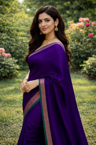Image of Women's Glory Kanjivaram Soft Lichi Silk Saree With Embroidered Design and Zari Work For Wedding Banarasi Style Sari With Jacquard Woven Unstiched Blouse Piece for Wedding sadi (Purple)