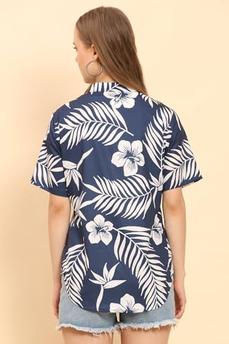 Image of Womens Casual Shirt Soft Beach Shirts Floral Tropic Print V Neck T-Shirt Short Sleeve Button Up Tops