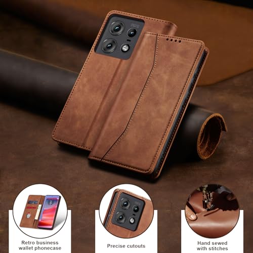 Image of Jasonyu Case for Motorola Edge 50 Pro Leather Wallet Flip Cover with Card Holder,Kickstand, Magnetic Closure,TPU Shockproof Phone Case Compatible with Moto Edge 50 Pro (Brown)