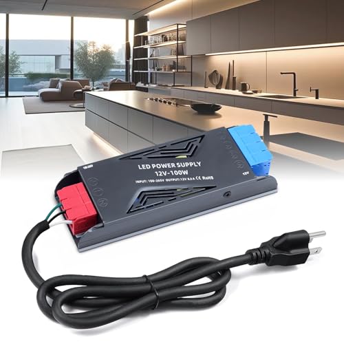 Image of LED Power Supply 12V 100W with Plug, BRIMETI LED Driver 8,3A Transformer AC 120V to 12V DC Low Voltage Switching Converter Constant Voltage Ultra Slim Adapter for Strip Light Cabinet Lights