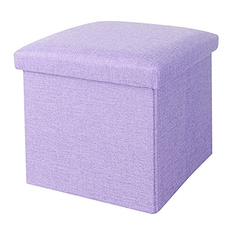 Taburete plegable de lino, elegante asiento de cubo de almacenamiento para zapatos, bancos y patios, compacto, 30 x 30 x 30 cm, ideal para pasillo y dormitorio, color morado