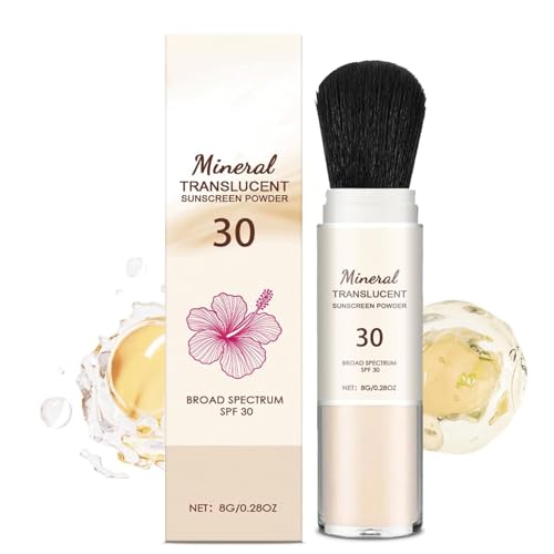 Brocha de protección solar en polvo mineral SPF 30, Acabado mate natural, Duradero, ligero y transpirable, Para rostro y cuero cabelludo, Imprescindibles para la playa en tamaño viaje