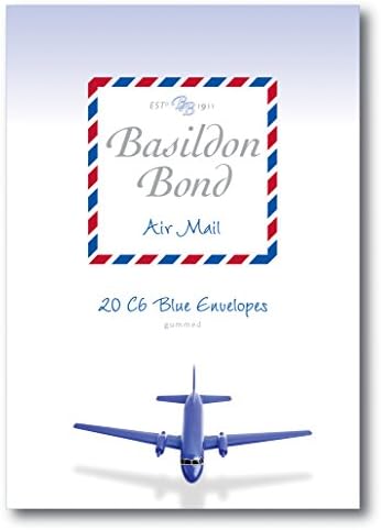 Basildon Bond C6 114 x 162 mm Gummed Envelope - Airmail Blue (Pack of 20), 100080079