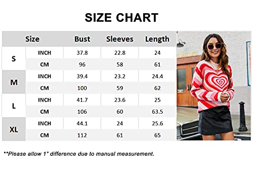Angashion Women's Pullover Sweaters Casual Heart Printed Mock Neck Long Sleeve Color Block Knit Y2K Sweater Tops Red Medium - Image 7