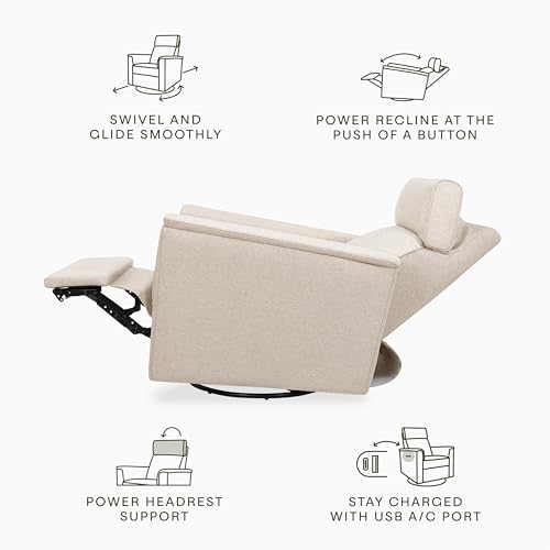 Image of Namesake Willa Plus Power Recliner Glider, Performance Beach Eco-Weave | GREENGUARD Certified Recliner w / 270 Swivel - Built-in USB Charging Port w / Adjustable Headrest - Water & Stain Resistant