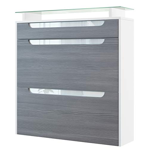 Gabinete de Zapatos Colgante Annie, Cuerpo en Blanco Mate/Frente en avola Antracita con molduras en Blanco de Alto Brillo