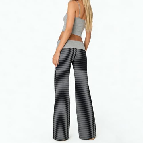 Image of Lounge Yoga Pants for Women Fold Over Low Waist Wide Leg Bell Bottoms | Y2K Foldover Pants, Flare Leggings, Low Rise Yoga Sweatpants