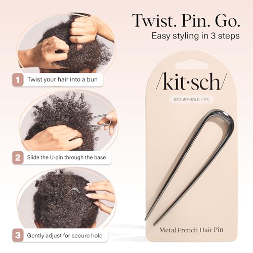 Kitsch French Hair Pins for Women | Secure Hold All Day - Hematite, 1pc | Elegant & Durable Metal French Pin for Updos, Chignon, Buns & Twist Hairstyles | Comfortable Fit Hair Accessories For Women - image 7