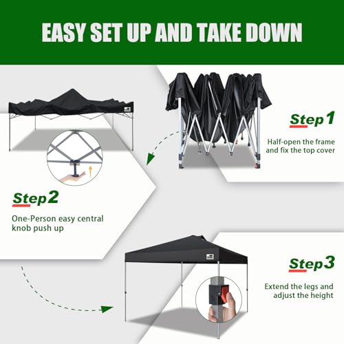 Eurmax USA NOMATTER ONE-Person Open&Close 10x10ft Pop Up Canopy Tent，Portable Shelter Canopy for Outdoor Events，Instant Canopies, Temporary Sunshade,Bonus 4 Sand Bags(Black) by Eurmax - Image 3