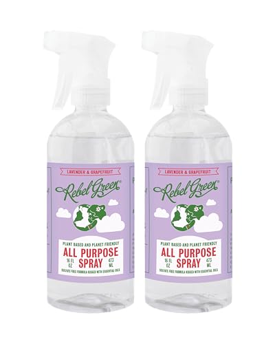 Rebel Green Natural All-Purpose Cleaning Spray - Plant-Derived Multi-Surface Cleaner with Essential Oils for Kitchen, Bath, Countertops and More - Lavender & Grapefruit Scent - 16 oz - 2 Pack