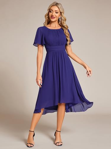 Image of Ever-Pretty Women's Chiffon Crew Neck Empire Waist Wedding Guest Dress Summer Short Sleeve Semi Formal Dresses 02053