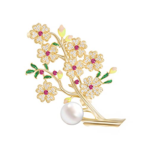 Broches pour femmes fleur de prunier or et perle d'imitation