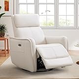 ANJ Swivel Recliner Chair, Glider Rocker Recliners for Nursery, Power Rocker Reclining Chair with USB Port, Upholstered Leathaire Electric Rocking Chairs for Living Room, Bedroom, Cream White