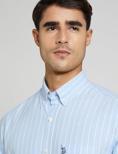 Image of U.S. Polo ASSN. Men's Yarn Dyed Oxford Stripe Spread Collar Full Sleeve Shirts