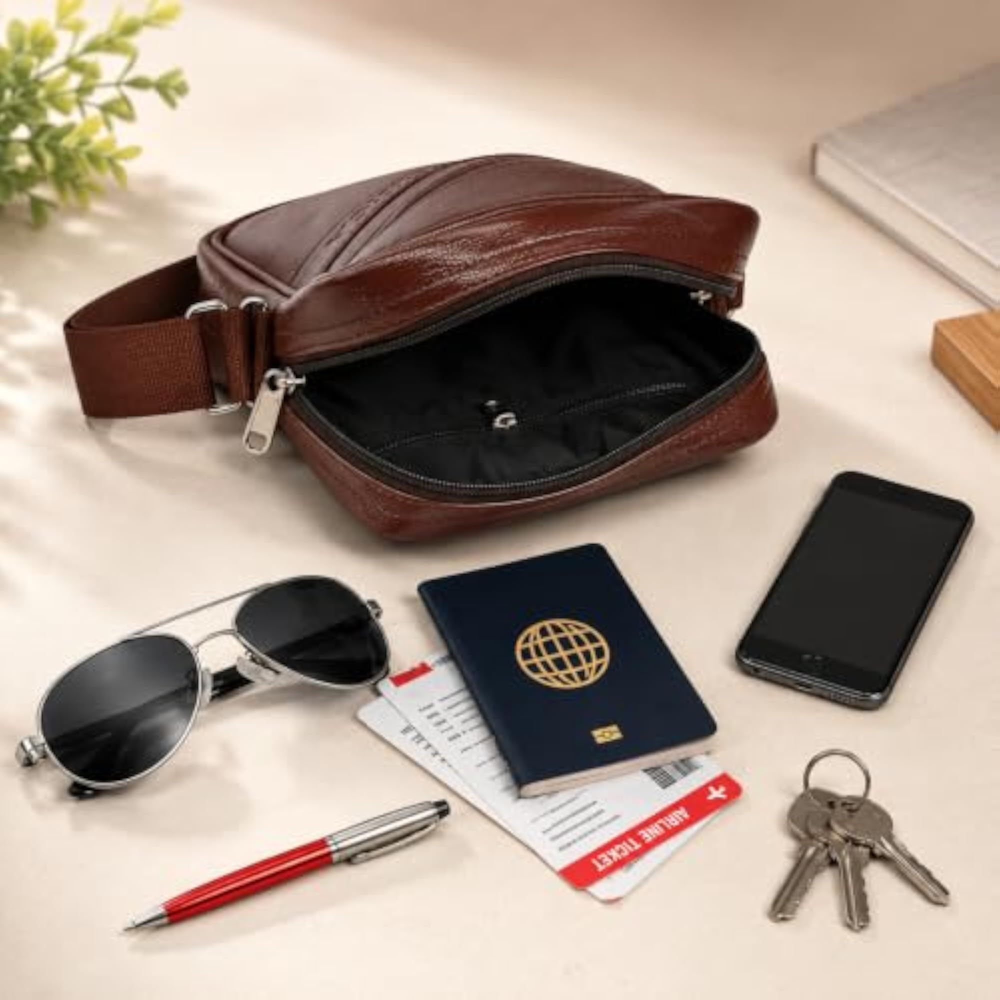 Faux Leather Sling Cross Body Shoulder Bag for Men