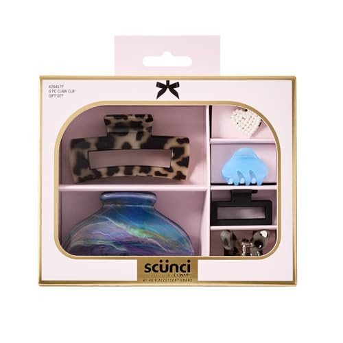Scunci by Conair 6pk Claw Clips Set - ideal of all hair types - hair accessories for girls and women - trendy teen girl gifts - Valentine gifts for her - Assorted Colors and Styles