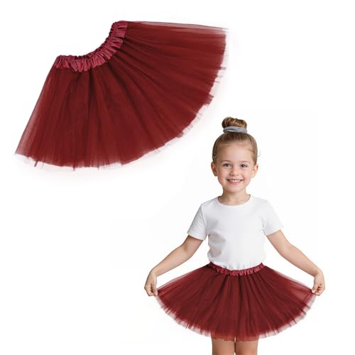Zando 4 Layers Maroon Tutu Girls Burgundy Dark Red Tutu for Toddler Girls Kids 2-8 Years Princess Halloween Soft Puffy Tulle Elastic Waist Dance Skirt Birthday Party Affordable