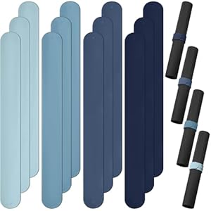 Charniol 12 piezas de soporte para rollo de papel de regalo, tiras de metal cubiertas de silicona, 1 x 9 pulgadas, banda estabilizadora para póster, regalo, almacenamiento de vinilo (azul)