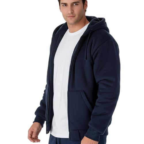 Image of MINANUO Zip Up Hoodie Men Warm Heavyweight Sherpa Lined Fleece Hoody Jacket Winter Coats